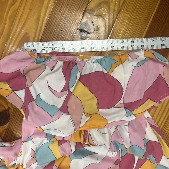 Japna Ruffle Geometric Print Strapless Maxi Dress Sz S Abstract Colorful Retro - Picture 5 of 15